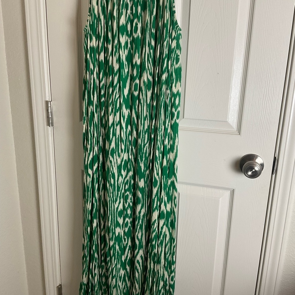 Denim 24/7 Boho Green Ikat Maxi Dress Beaded Neckline 22W - Picture 8 of 10